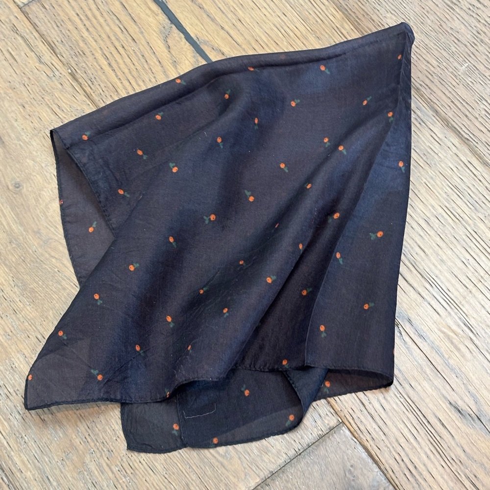 Peruvian Connection 💯 Silk Orange Print on Black Base Handkerchief